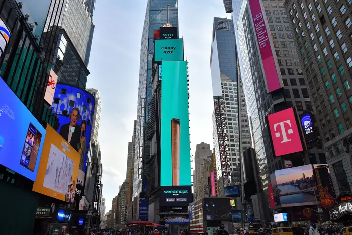 420 billboards lit up in Times Square